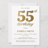 高級エレガントクラシックフェイク金ゴールド55歳の誕生日 招待状 (正面)