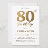 高級エレガントクラシックフェイク金ゴールド80歳の誕生日 招待状 (正面)