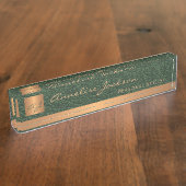 高級エレガントグリーンレザー金ゴールドモノグラムの デスクネームプレート (側面)