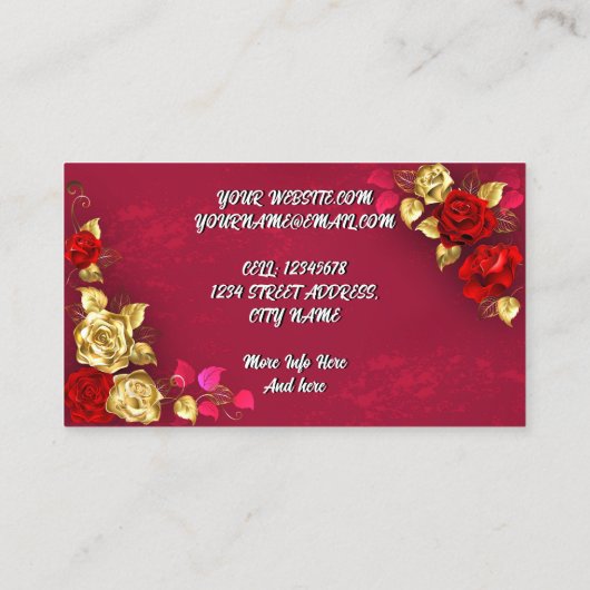 高級エレガントゴールデンレッドローズ 名刺 (裏面)