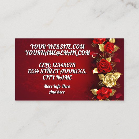 高級エレガントゴールデンレッドローズ 名刺 (裏面)