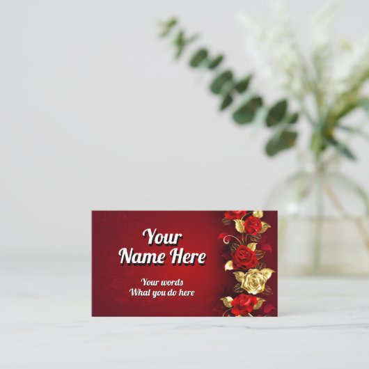 高級エレガントゴールデンレッドローズ 名刺 (スタンド正面)