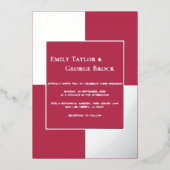 高級エレガントシルバースクリプトマゼンタフレー結婚ム 箔招待状 (正面)