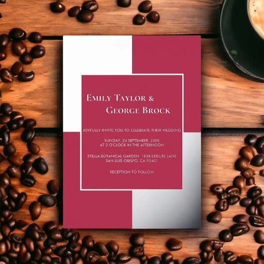 高級エレガントシルバースクリプトマゼンタフレー結婚ム 箔招待状