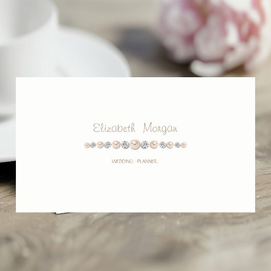 高級エレガントシンプル、ホワイト、ダイヤモンド、パール 名刺