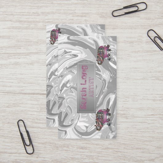 高級エレガントスイートシルバーマーブルウィットエレファント 名刺 (正面/裏面インサイチュ)