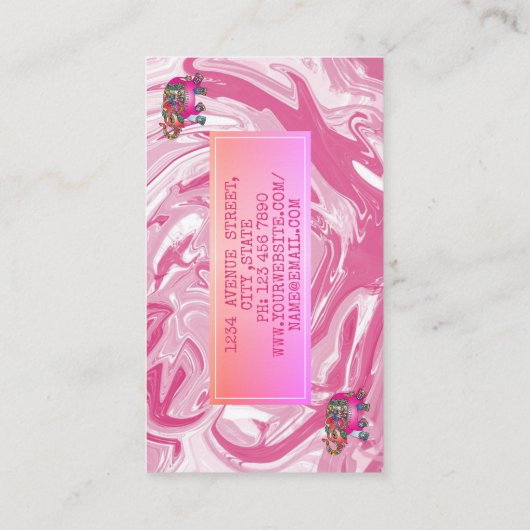 高級エレガントスイートピンクマーブルウィットエレファント 名刺 (裏面)