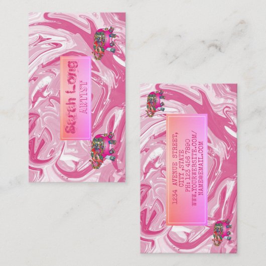 高級エレガントスイートピンクマーブルウィットエレファント 名刺 (正面/裏面)