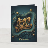 高級エレガントティール（緑がかった色）と金ゴールド誕生日 カード (正面)