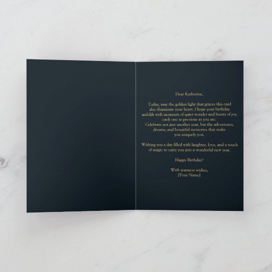 高級エレガントティール（緑がかった色）と金ゴールド誕生日 カード (内部)