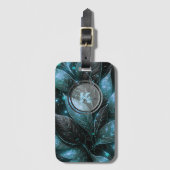 高級エレガントティール（緑がかった色）黒い白熱［赤熱］光を放つ葉 ラゲッジタグ (正面縦)