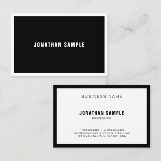高級エレガントデザインシンプル白黒モダン 名刺 (正面/裏面)