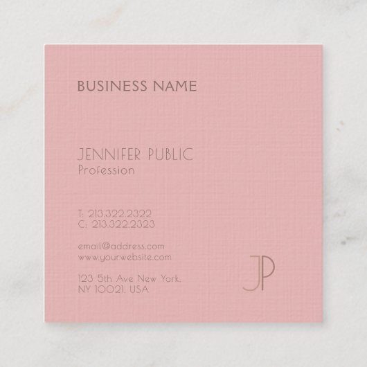 高級エレガントトレンディーモダンデザインモノグラムプレーン スクエア名刺 (裏面)