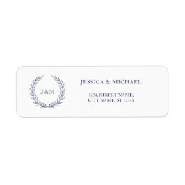 高級エレガントネイビーブルーリースズ結婚モノグラム ラベル