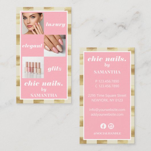 高級エレガントネイルサロンネイルサロンフォトコラージュ 名刺 (正面/裏面)
