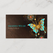 高級エレガントバタフライブラウンターコイズ金ゴールド 名刺 (正面)