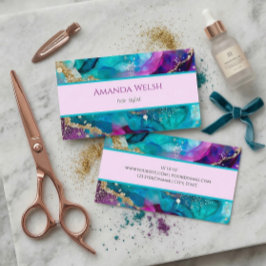 高級エレガントパープルピンクティール(緑がかった色)金ゴールドグリッタースタイル 名刺