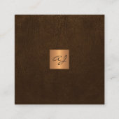 高級エレガントブラウンレザー銅金ゴールドモノグラム スクエア名刺 (正面)