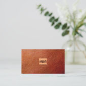 高級エレガントブラウンレザー銅金ゴールドモノグラム 名刺 (スタンド正面)