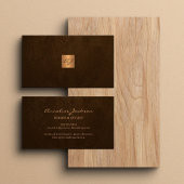 高級エレガントブラウンレザー銅金ゴールドモノグラム 名刺