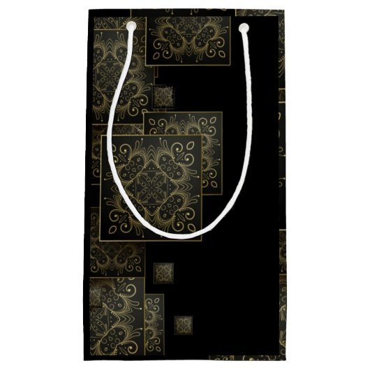 高級エレガントブラックと金ゴールド スモールペーパーバッグ (正面)