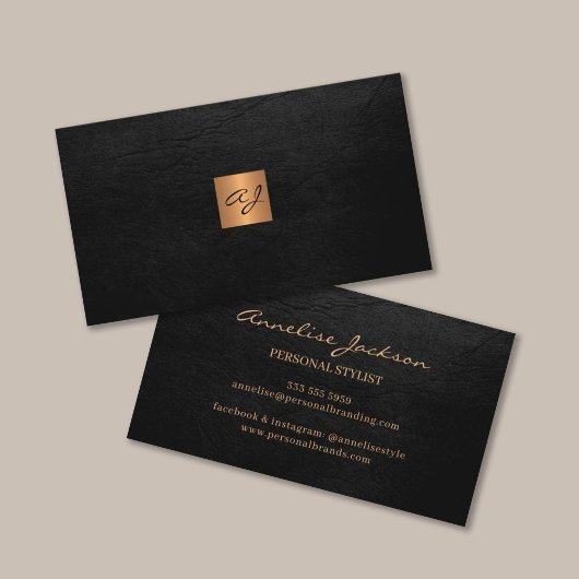 高級エレガントブラックレザー銅金ゴールドモノグラム 名刺