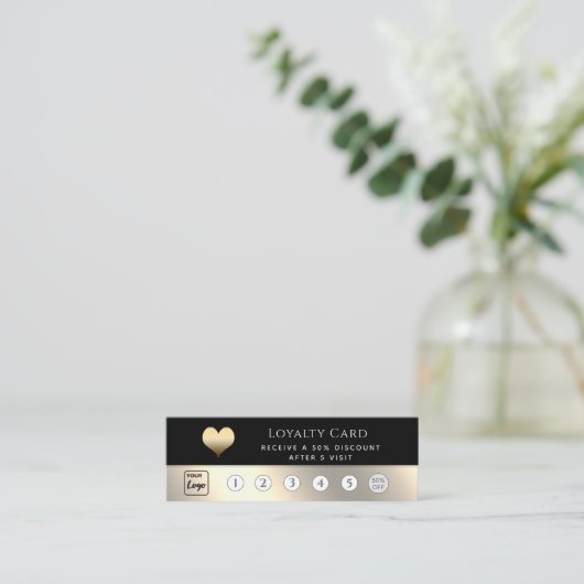 高級エレガントブラック金ゴールドハートロイヤリティカード ロイヤリティカード (スタンド正面)