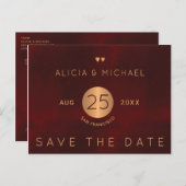 高級エレガントブルグンディ救金ゴールド結婚の日付 案内ポストカード (正面/裏面)