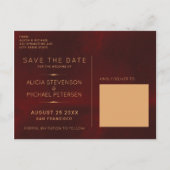 高級エレガントブルグンディ救金ゴールド結婚の日付 案内ポストカード (裏面)