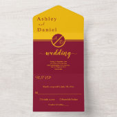 高級エレガントブルゴーニュと金ゴールドモノグラム結婚ズ オールインワン招待状 (内側)