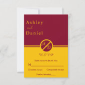 高級エレガントブルゴーニュと金ゴールドモノグラム結婚ズ 出欠カード (正面)