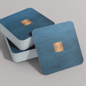 高級エレガントブルーレザー銅金ゴールドモノグラム スクエア名刺