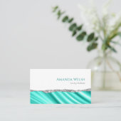 高級エレガントホワイトシルバーティール（緑がかった色）グリッターブティック 名刺 (スタンド正面)