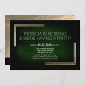 高級エレガントリッチグリーン/金ゴールド退職パーティー 招待状 (正面/裏面)