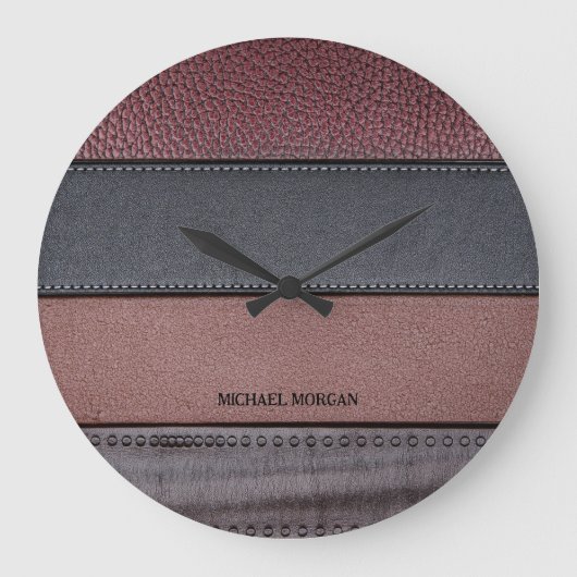 高級エレガントレザールックブラウンブラック ラージ壁時計 (正面)