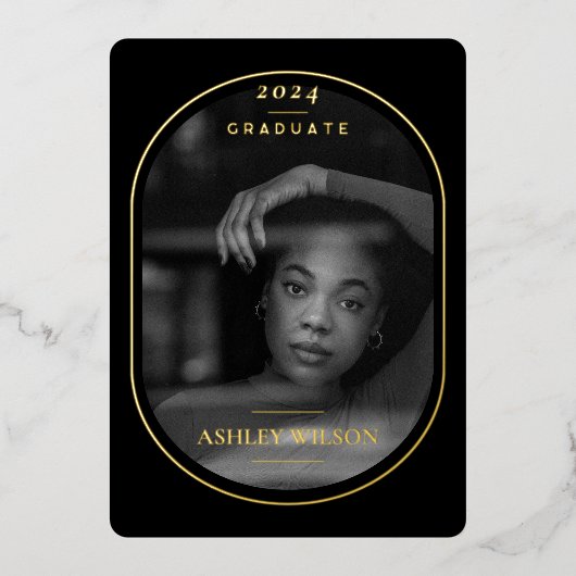 高級エレガント写真卒業フォイル発表 箔招待状 (正面)