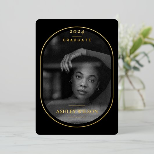 高級エレガント写真卒業フォイル発表 箔招待状 (立ち正面)