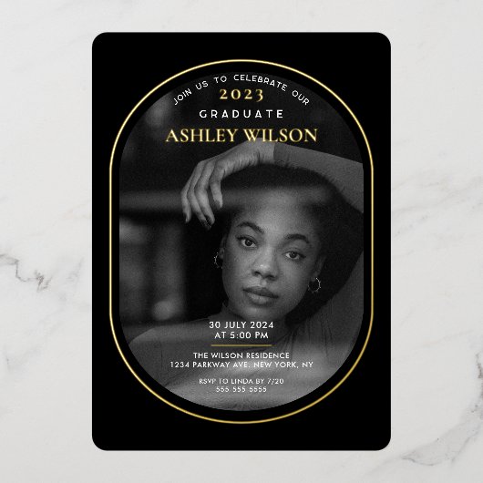 高級エレガント写真卒業 箔招待状 (正面)