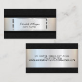 高級エレガント品モダン、シルバーフレーム、ブラック 名刺 (正面/裏面)