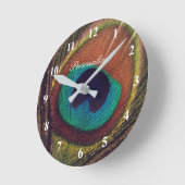 高級エレガント孔雀の羽目写真カスタム ラウンド壁時計 (傾斜)