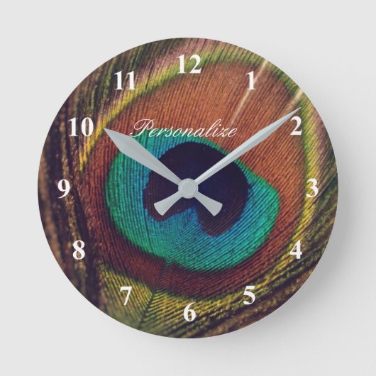 高級エレガント孔雀の羽目写真カスタム ラウンド壁時計 (正面)