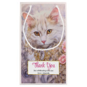 高級エレガント宝石を着た白猫ありがとう スモールペーパーバッグ (裏面)