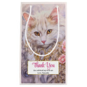 高級エレガント宝石を着た白猫ありがとう スモールペーパーバッグ (正面)