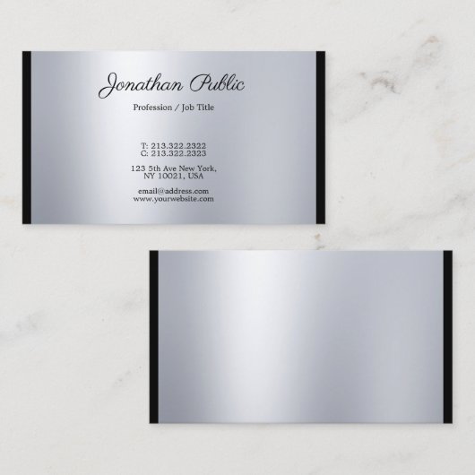 高級エレガント手書きスクリプトシルバーカッコいい 名刺 (正面/裏面)