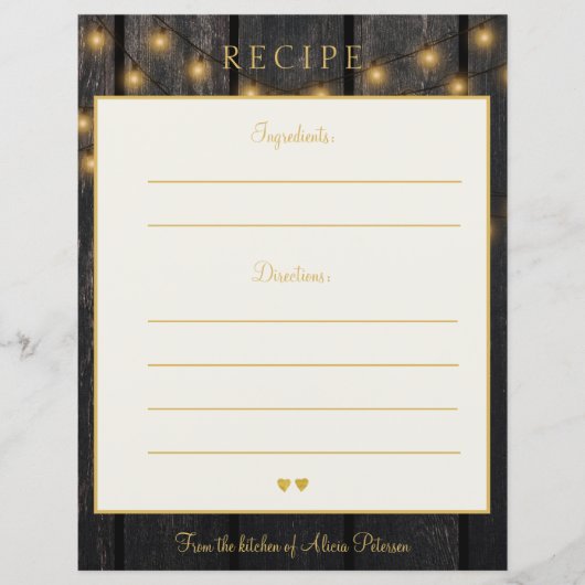 高級エレガント木材金ゴールドタイポグラフィレシピカード (正面)