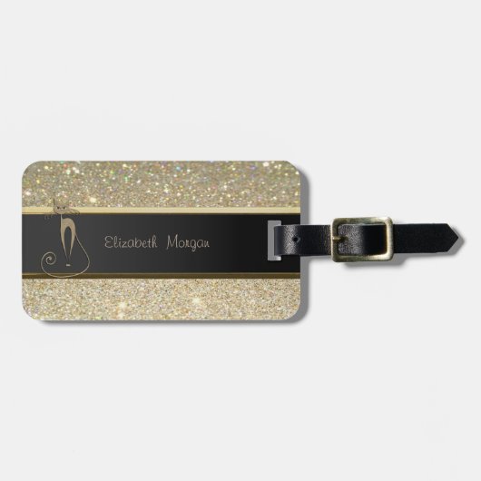 高級エレガント洗練、猫、キラキラ ラゲッジタグ (正面横)