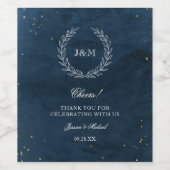 高級エレガント海軍の水色モノグラム結婚ズ ワインラベル (シングルラベル)