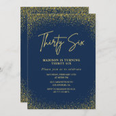 高級エレガント海軍金ゴールドグリッター36歳の誕生日 招待状 (正面/裏面)