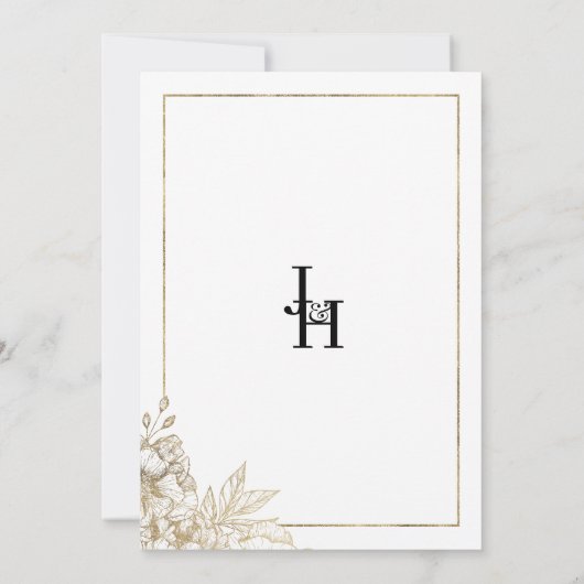 高級エレガント白と金ゴールドフローラ保存日付 招待状 (裏面)