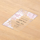 高級エレガント白金ゴールドピンクフローラ結婚ズ アクリル招待状 (レイダウン)